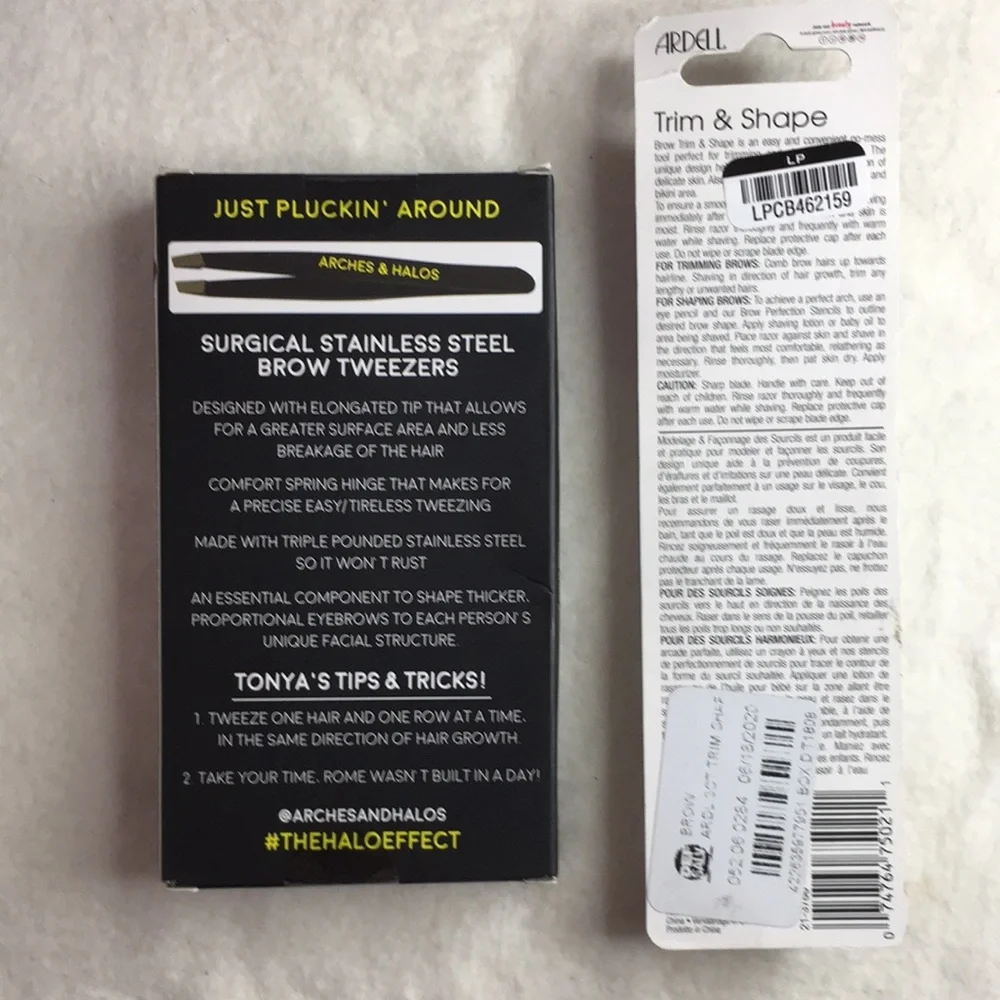 New Bundle Of 2 Arches & Halos Brow Tweezers & Ardell 3pk Trim & Shape